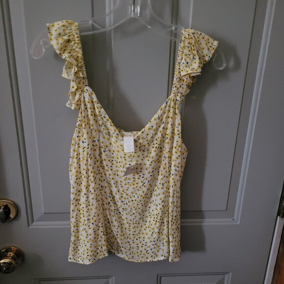 NWT's H & M Yellow Floral Sleeveless Top with Ruffles Misses Medium - Picture 1 of 4